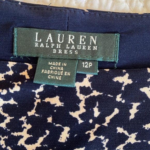 Ralph Lauren Print Runched Sheath Dress 12 P Navy Blue Leopard Classic Preppy - Picture 8 of 17
